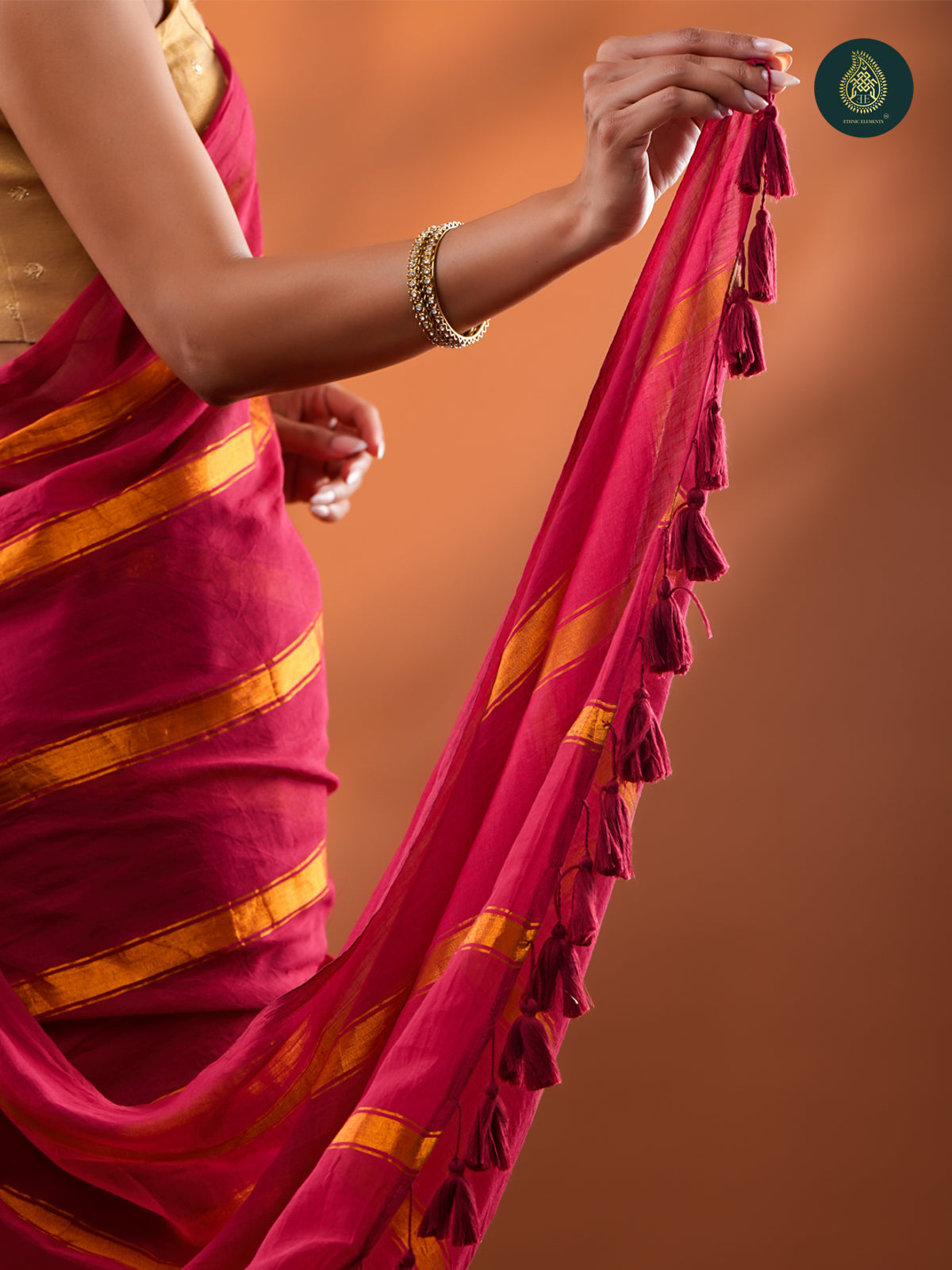 Red Golden Zari Stripped Mul Cotton Saree