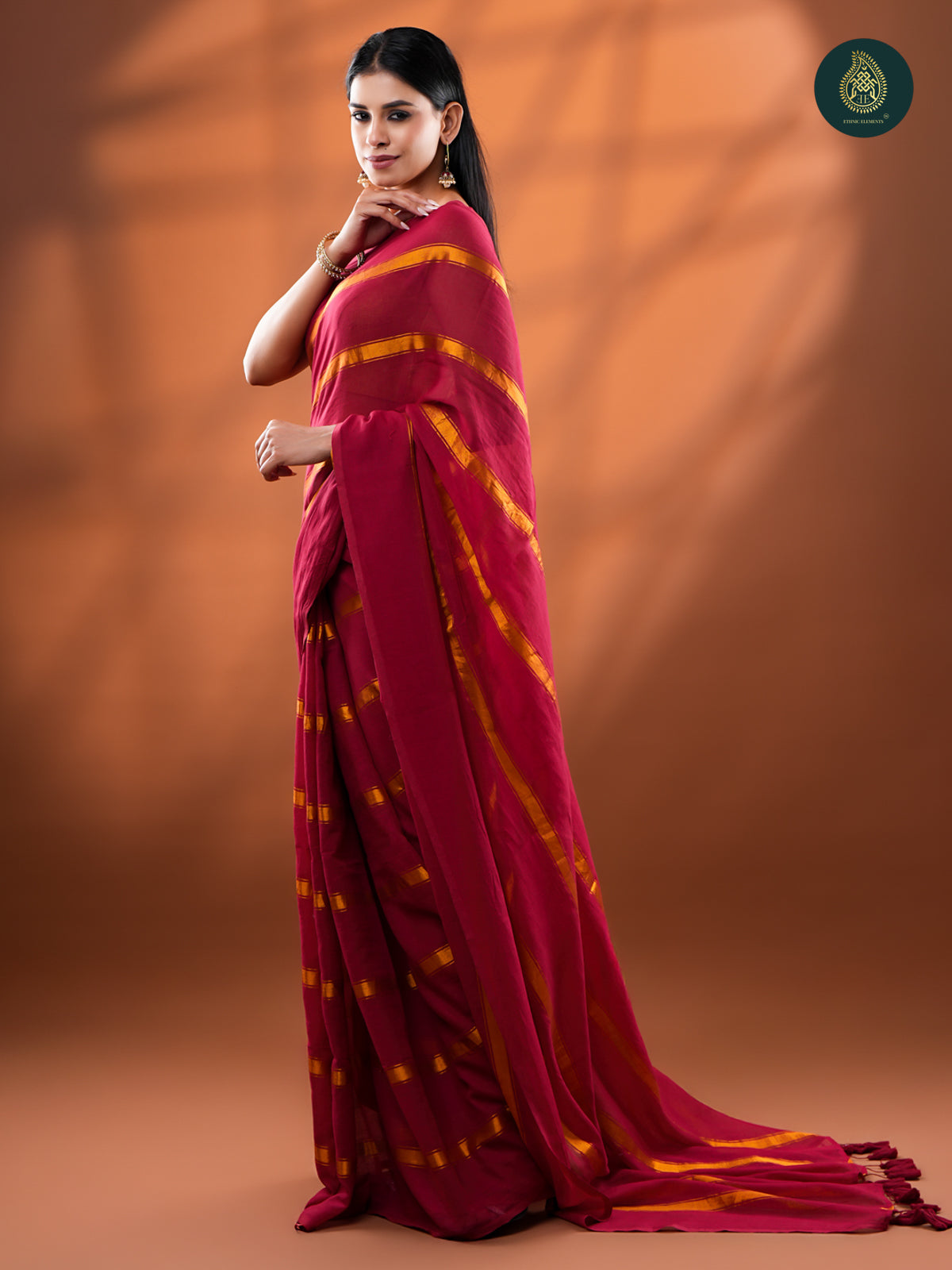 Red Golden Zari Stripped Mul Cotton Saree