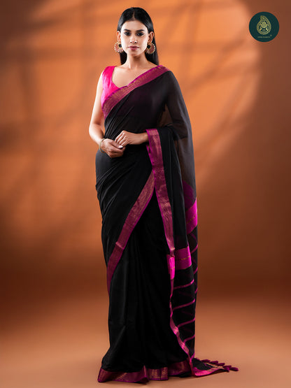 Midnight Raven - Mul Cotton Saree