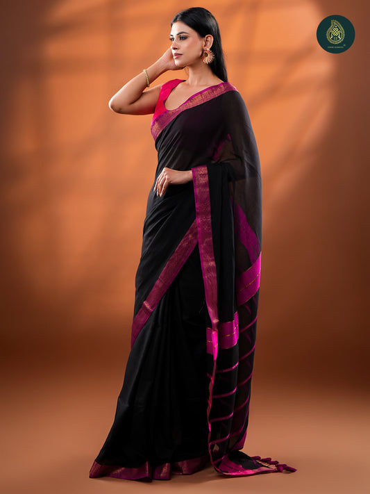 Midnight Raven - Mul Cotton Saree