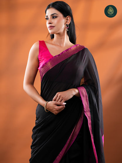 Midnight Raven - Mul Cotton Saree