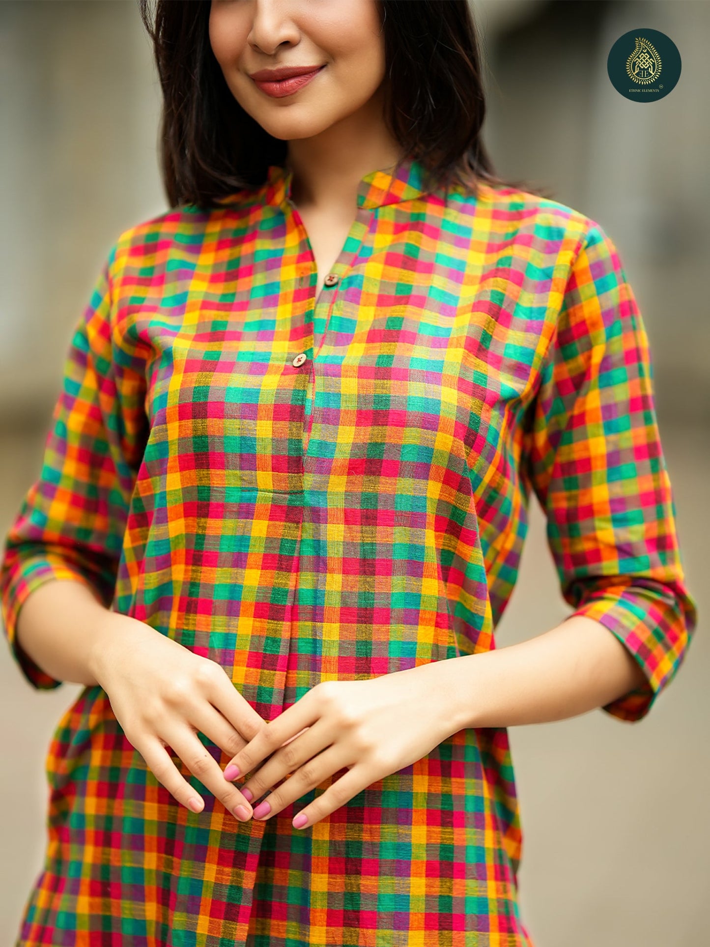 Multicolour Madras check Cotton Kurta & Afghani Stitched Salwar Set For Women