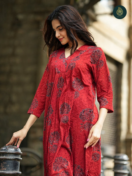 Ajrakh Siyahi - Handblock Ajrakh Hakoba Cotton 2Pc Suit Set