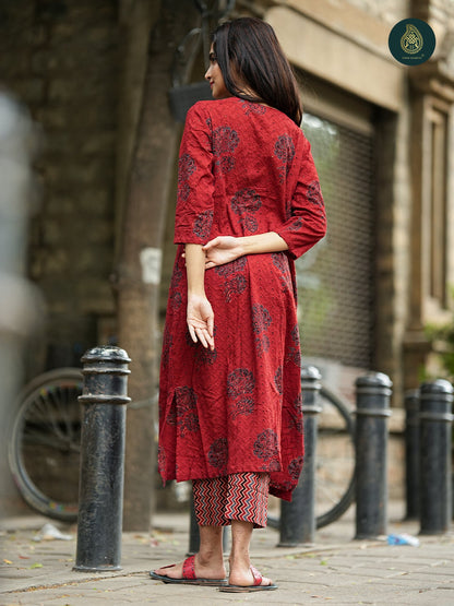 Ajrakh Siyahi - Handblock Ajrakh Hakoba Cotton 2Pc Suit Set