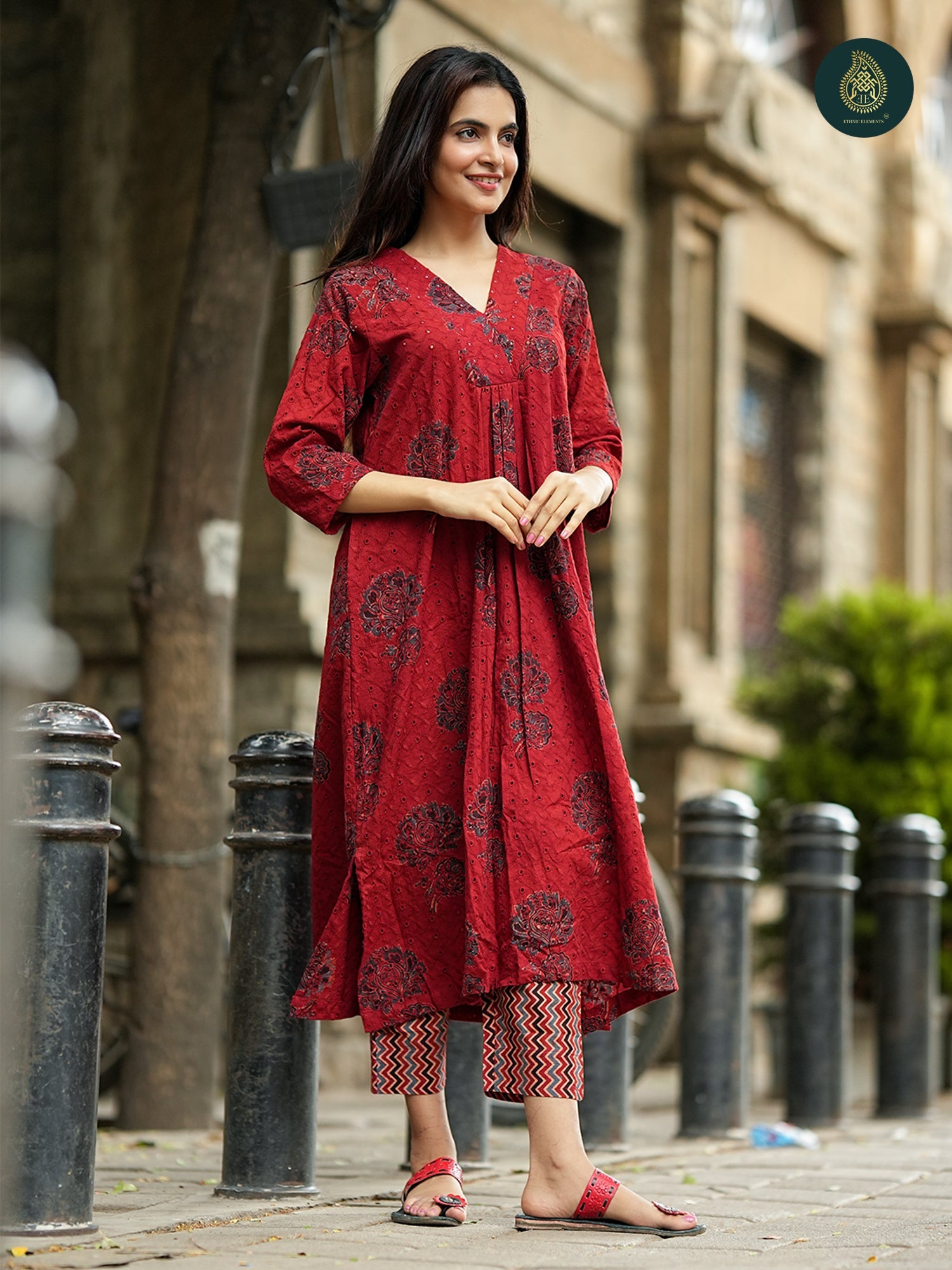 Ajrakh Siyahi - Handblock Ajrakh Hakoba Cotton 2Pc Suit Set