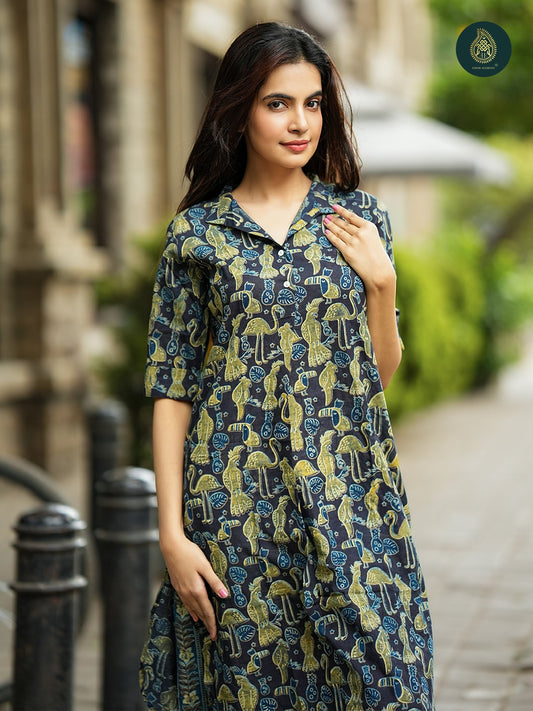 Bagru Flamingo - Handblock Printed Cotton Stitched 2Pc Suit Set