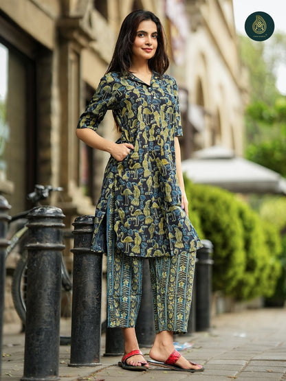 Bagru Flamingo - Handblock Printed Cotton Stitched 2Pc Suit Set