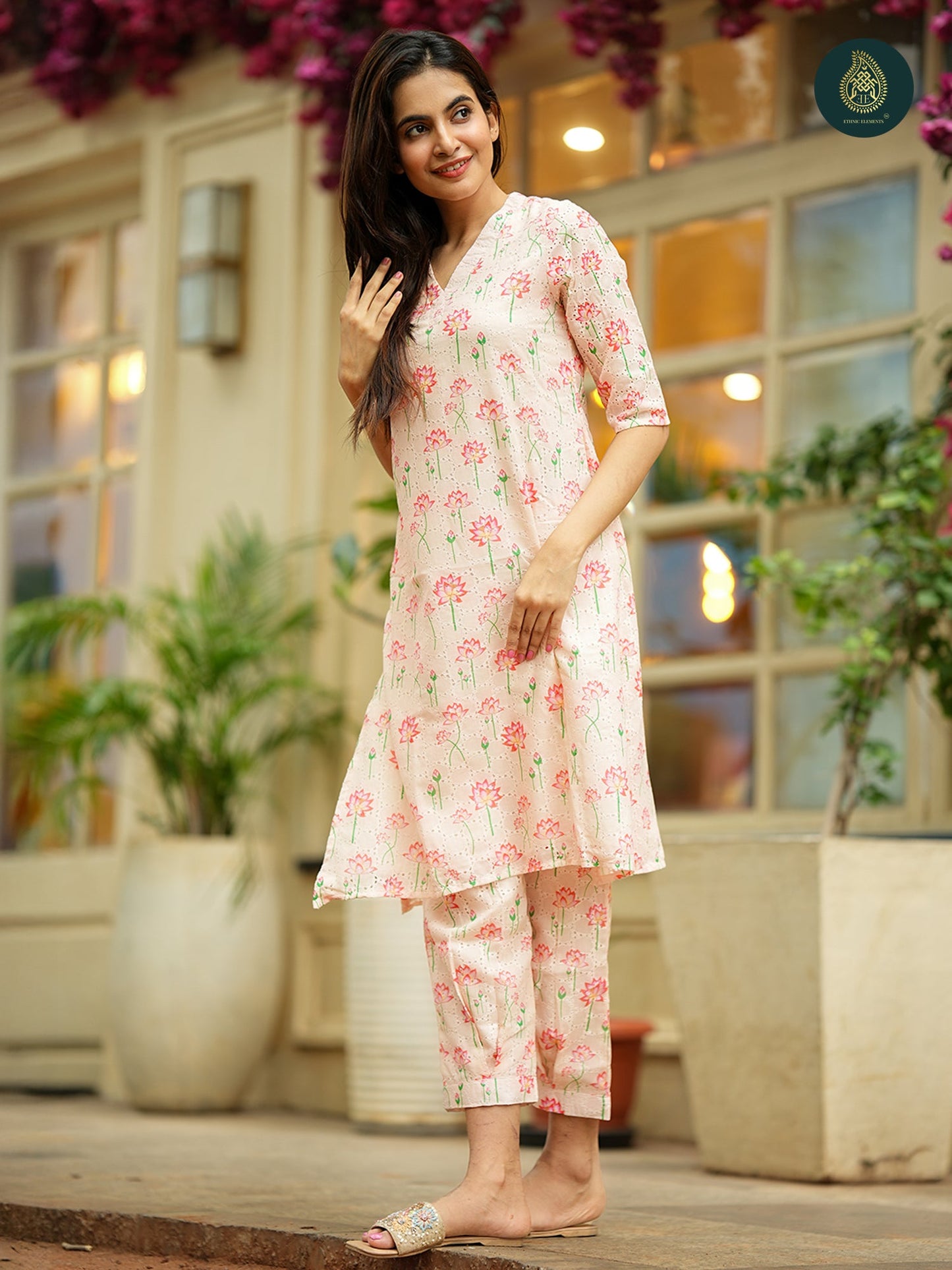 Pichwai Peach Cord Set - Hakoba Cotton 2Pc Set
