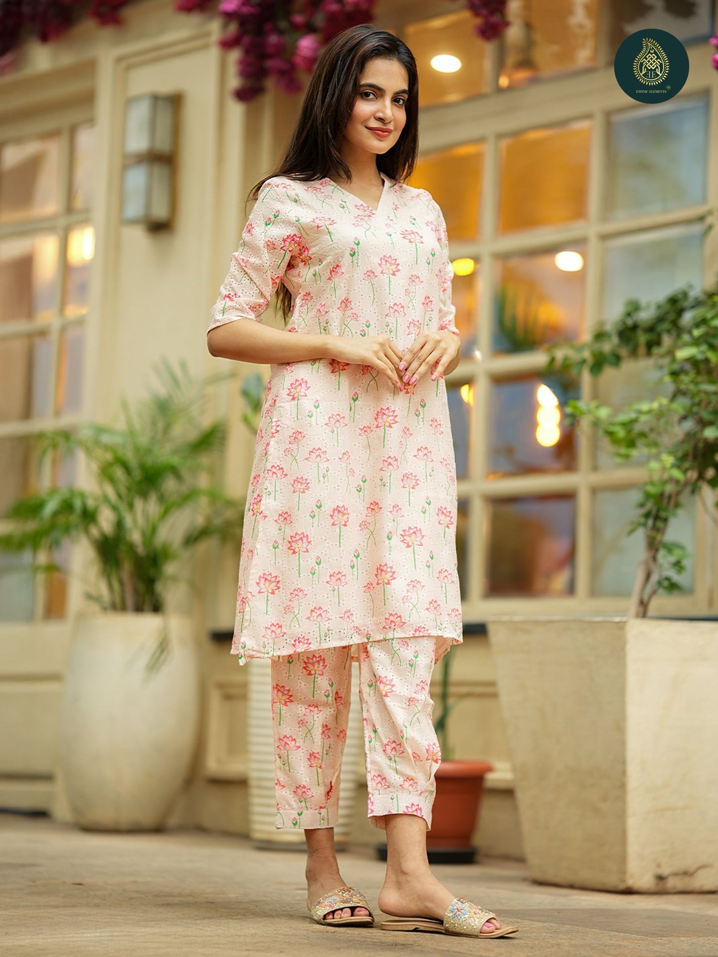 Pichwai Peach Cord Set - Hakoba Cotton 2Pc Set