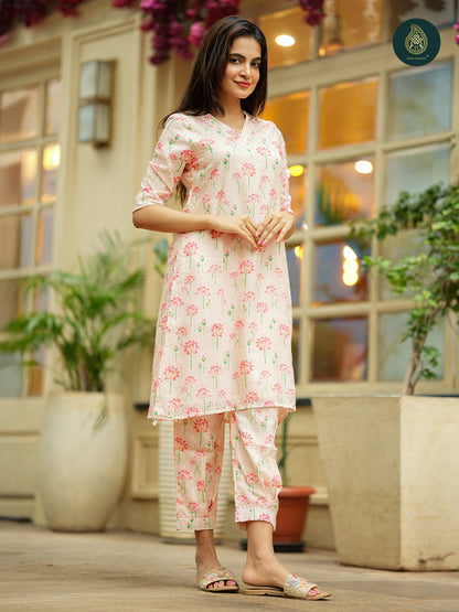 Pichwai Peach Cord Set - Hakoba Cotton 2Pc Set