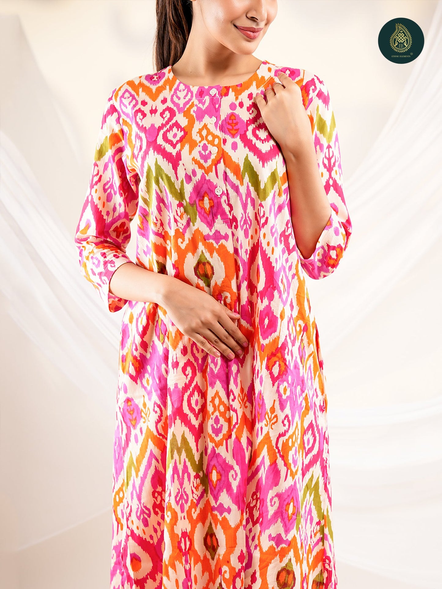 Orangy -  Ikat Cotton Printed Stitched 2Pc Suit Set