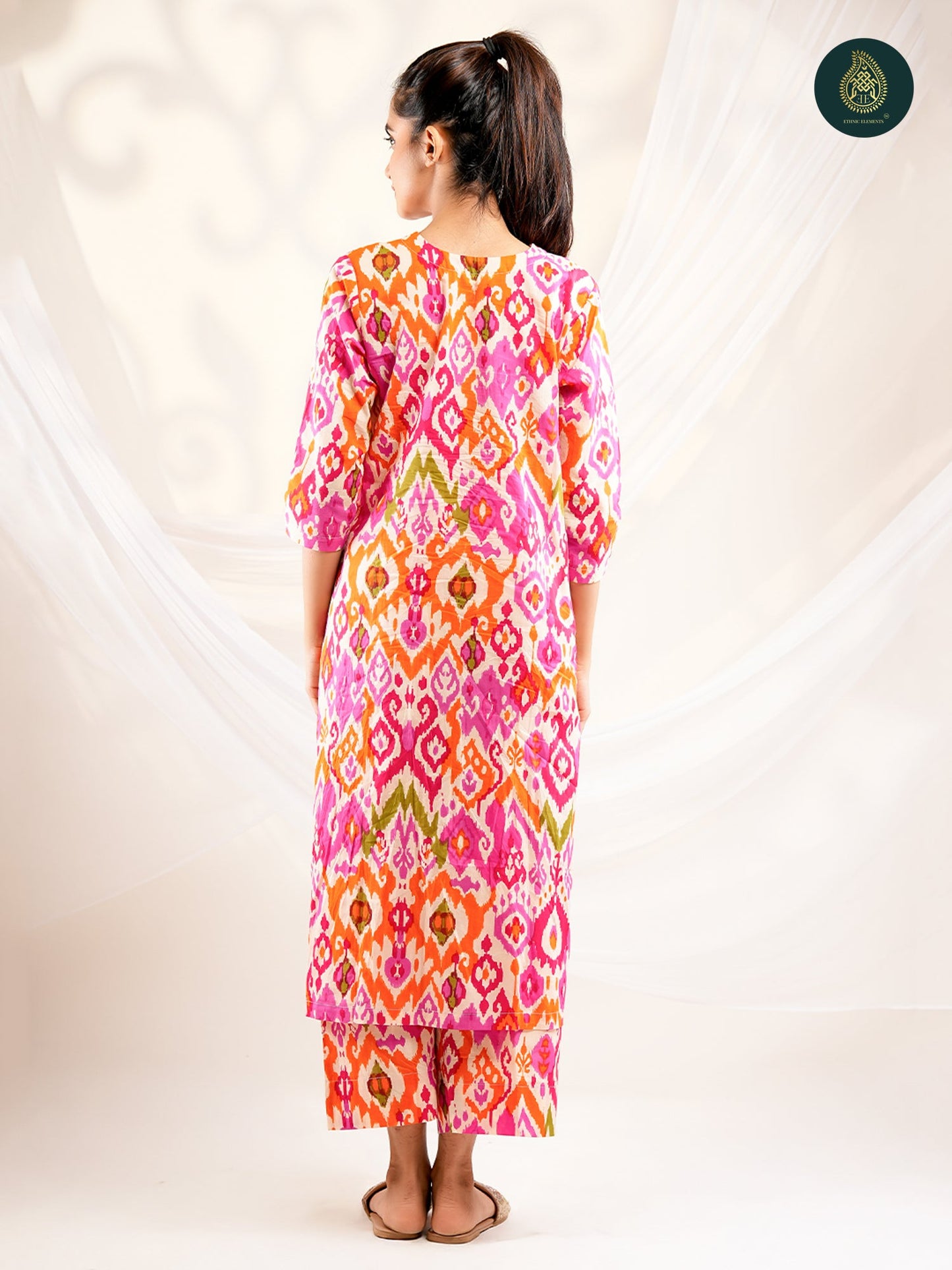 Orangy -  Ikat Cotton Printed Stitched 2Pc Suit Set