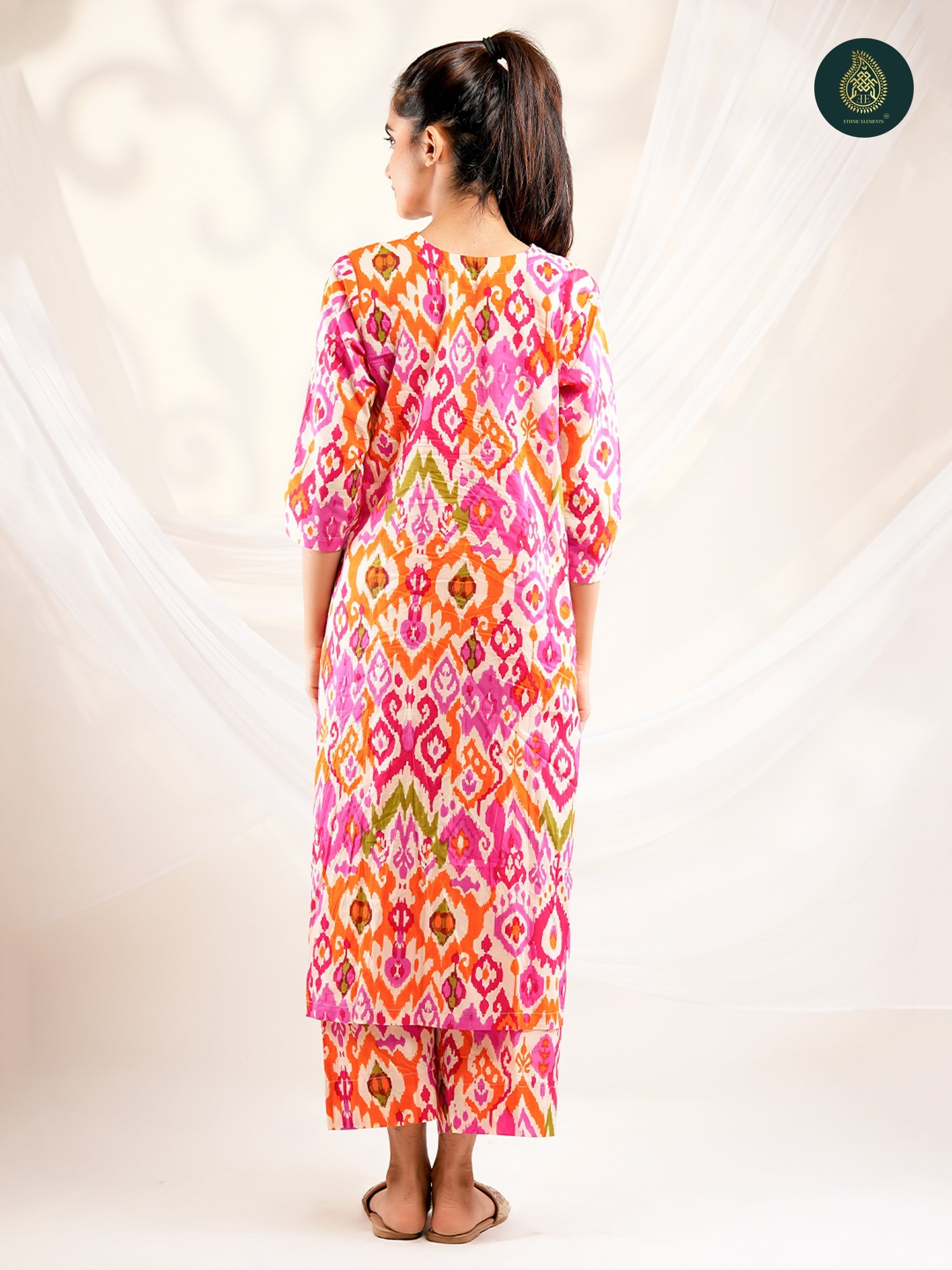 Orangy -  Ikat Cotton Printed Stitched 2Pc Suit Set