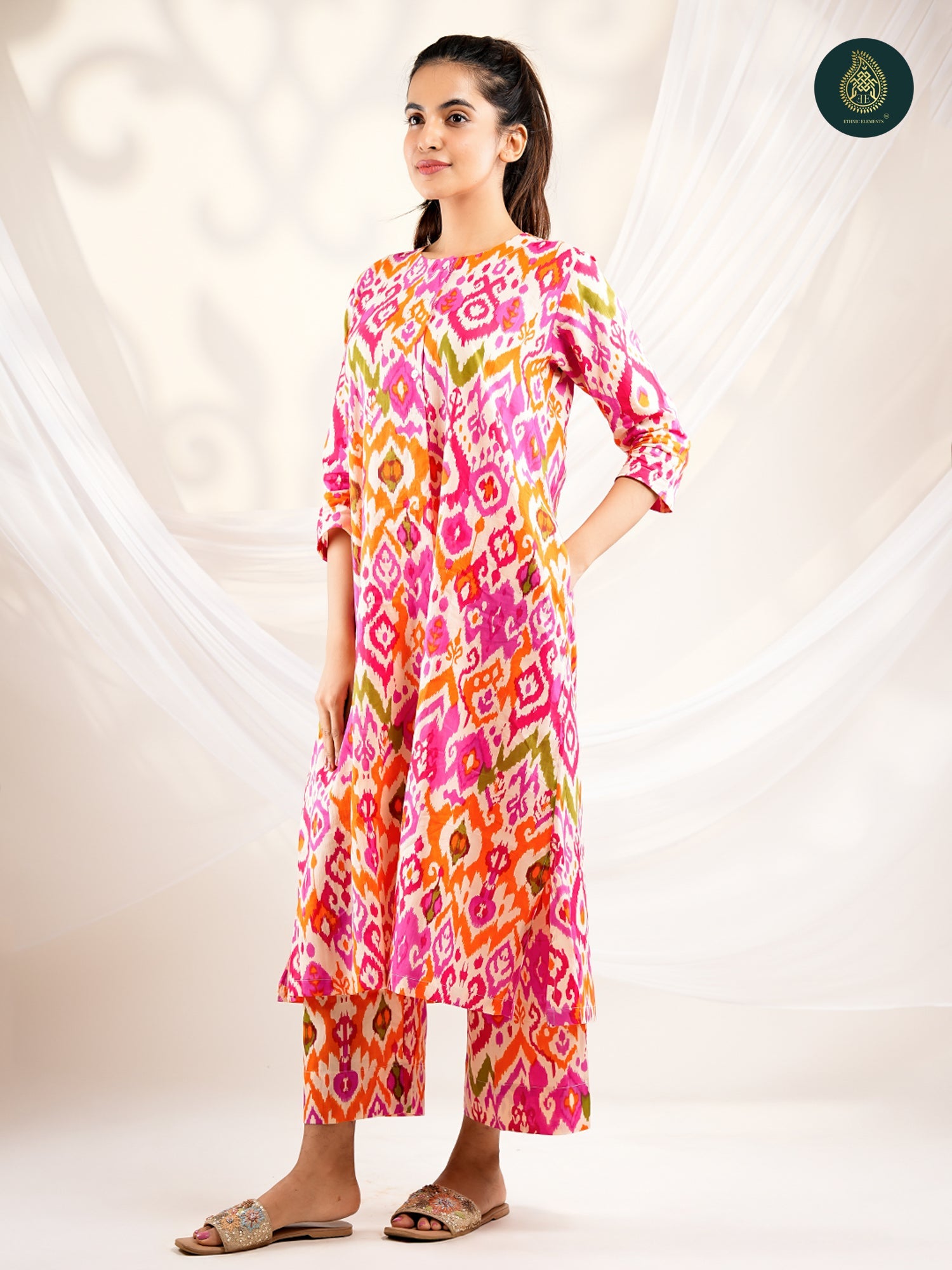 Orangy -  Ikat Cotton Printed Stitched 2Pc Suit Set