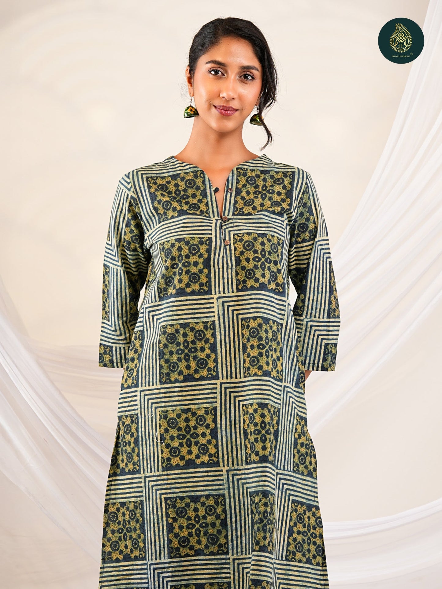 Ajrakh Shatranj - Ajrakh Handblock Cotton Stitched 2Pc Suit Set