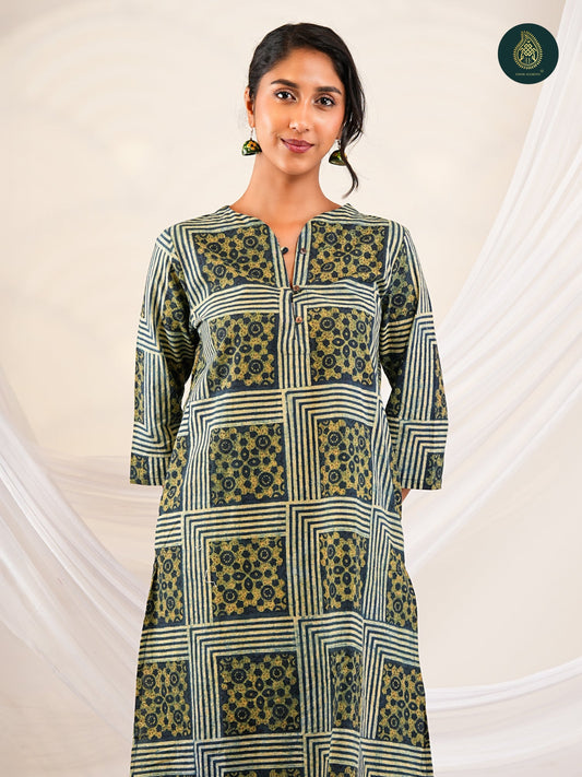 Ajrakh Shatranj - Ajrakh Handblock Cotton Stitched 2Pc Suit Set