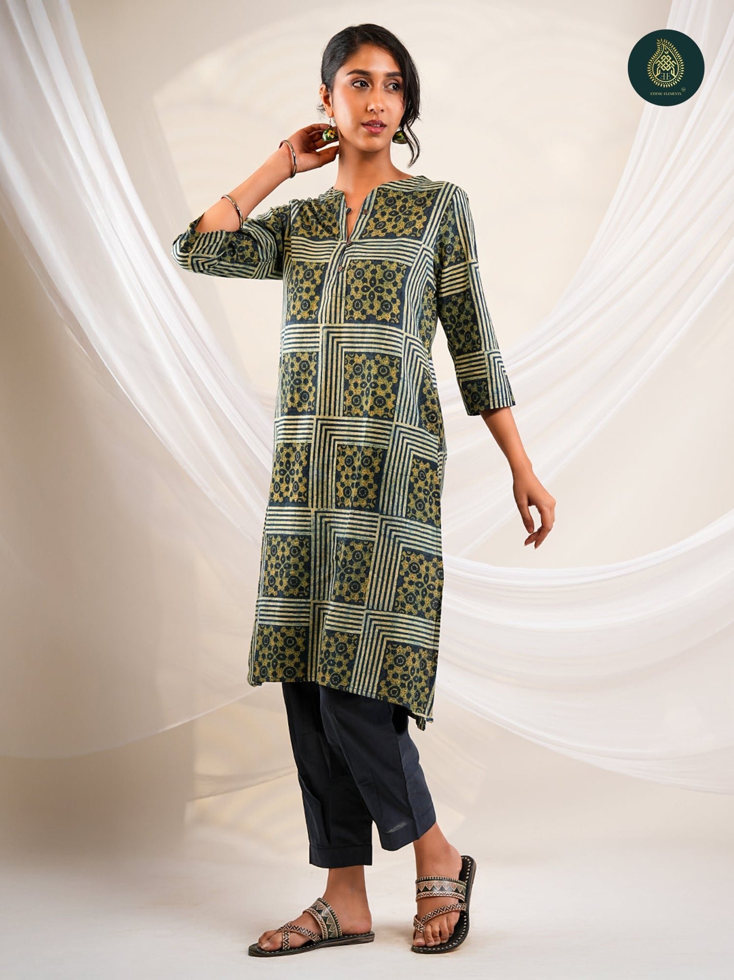 Ajrakh Shatranj - Ajrakh Handblock Cotton Stitched 2Pc Suit Set