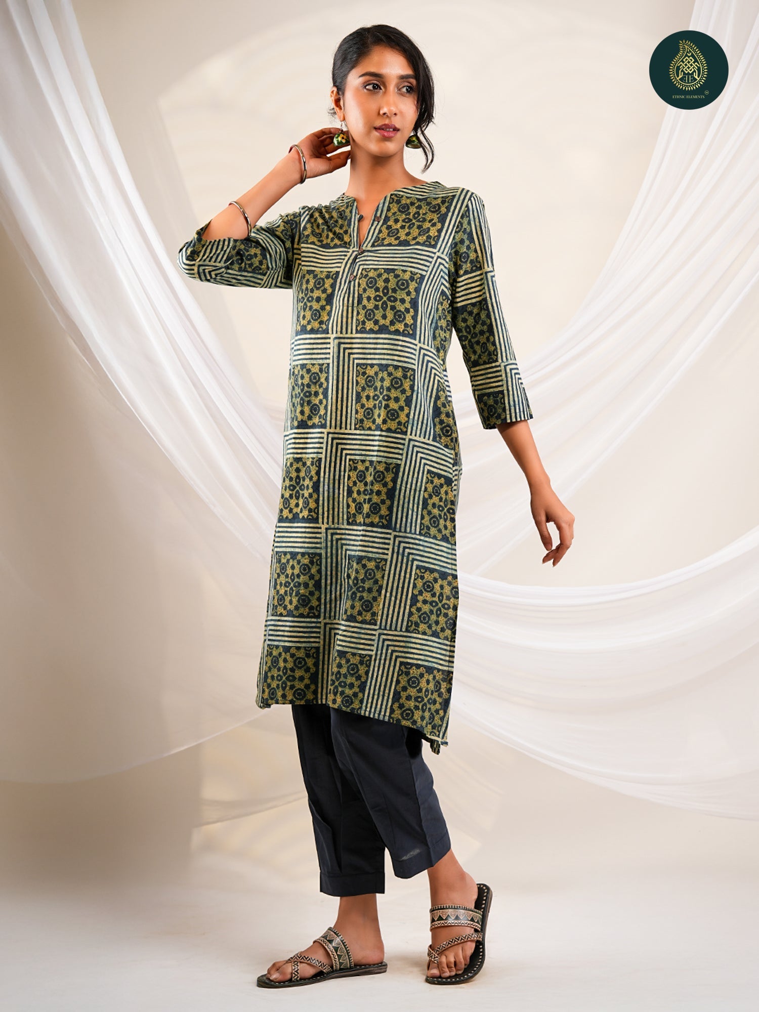 Ajrakh Shatranj - Ajrakh Handblock Cotton Stitched 2Pc Suit Set