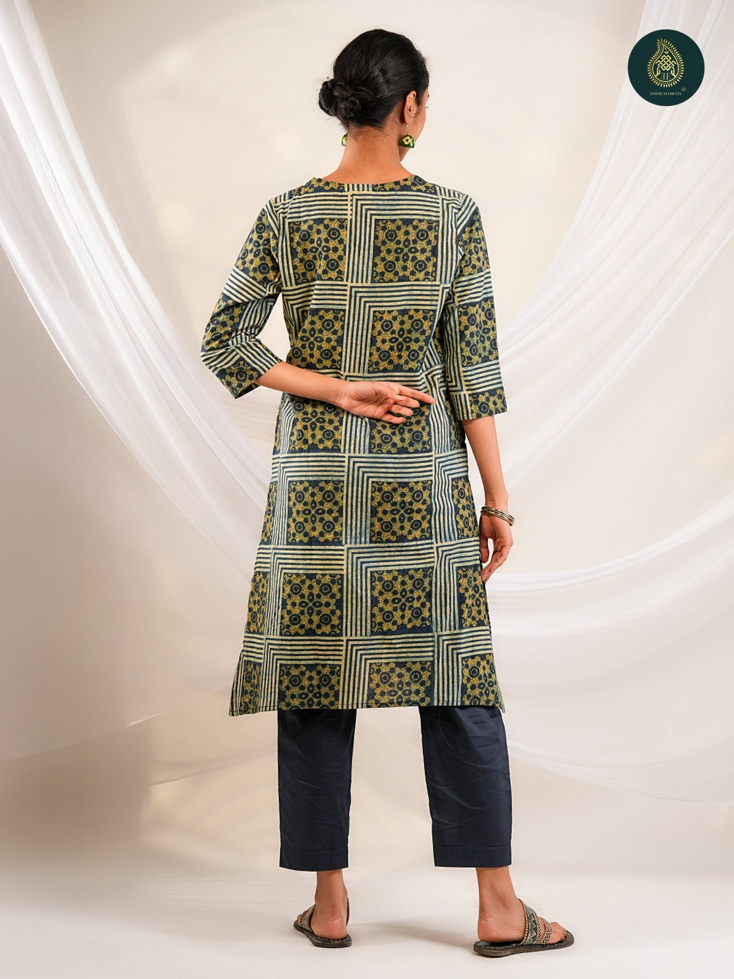 Ajrakh Shatranj - Ajrakh Handblock Cotton Stitched 2Pc Suit Set