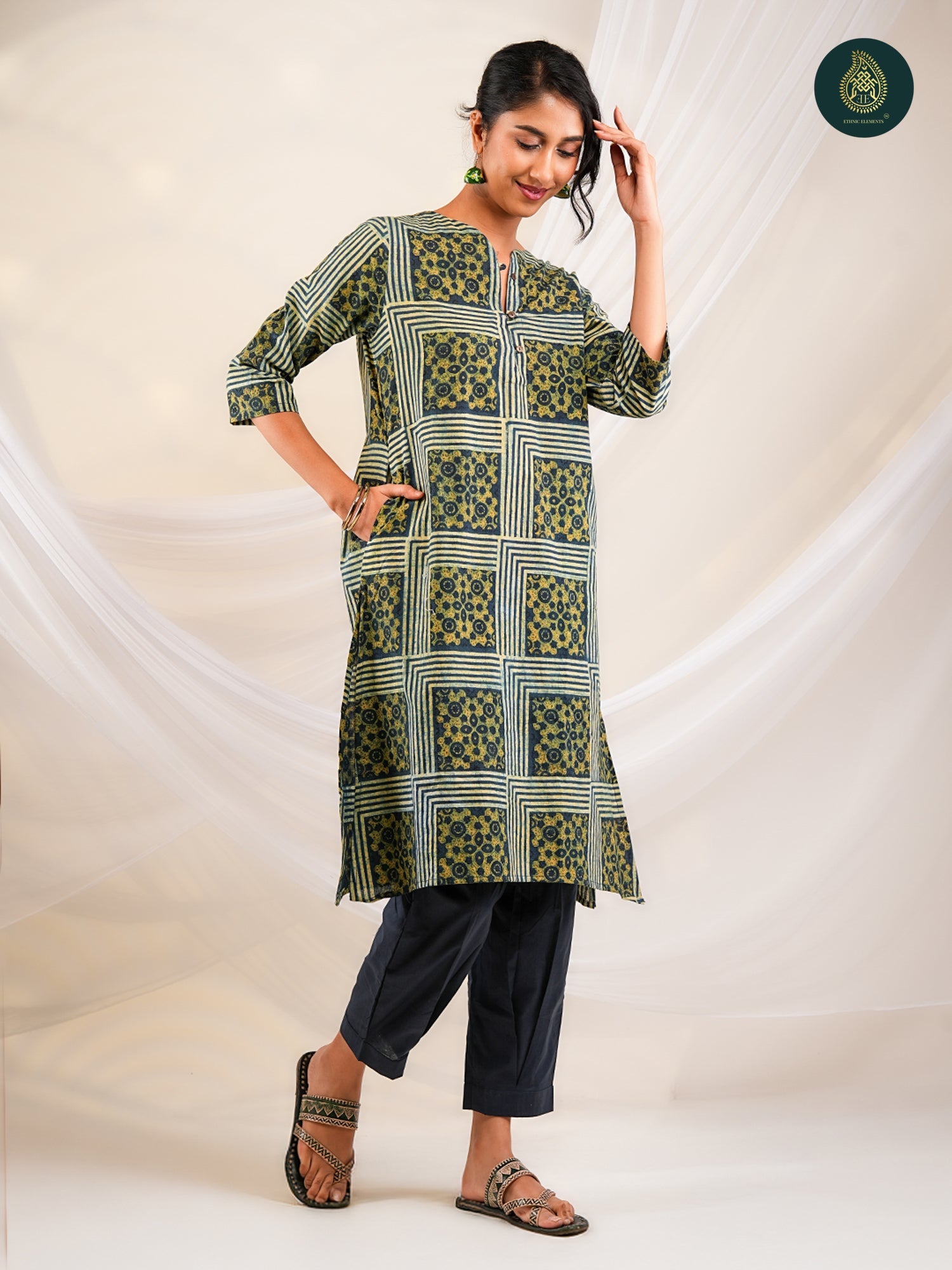 Ajrakh Shatranj - Ajrakh Handblock Cotton Stitched 2Pc Suit Set