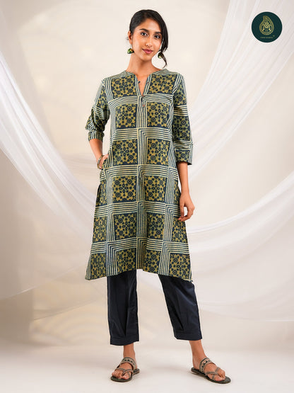 Ajrakh Shatranj - Ajrakh Handblock Cotton Stitched 2Pc Suit Set