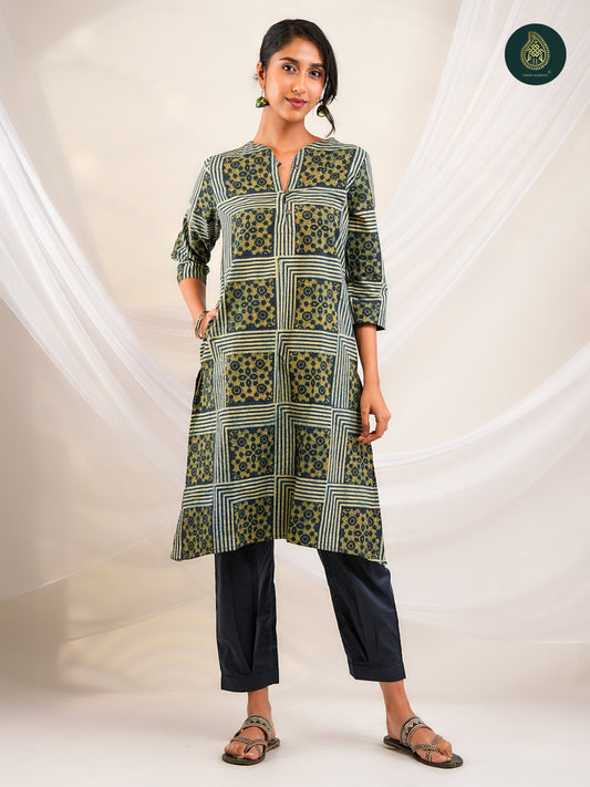 Ajrakh Shatranj - Ajrakh Handblock Cotton Stitched 2Pc Suit Set
