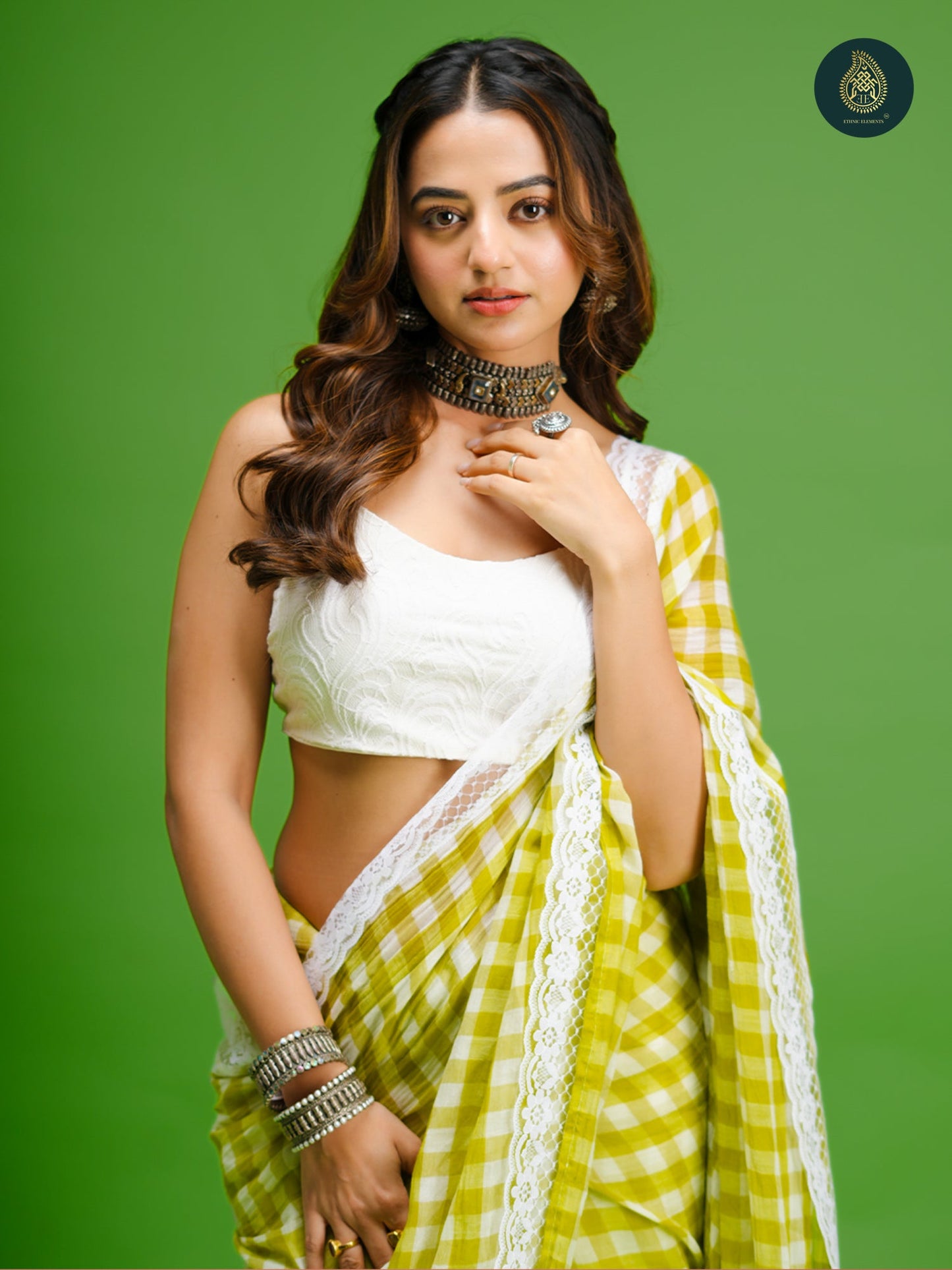 Pallav Check Mul Cotton Saree with Lace