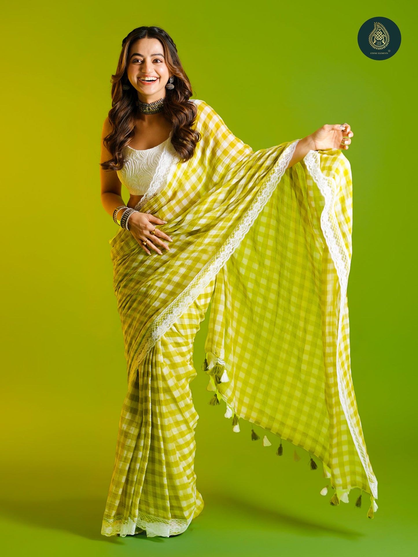 Pallav Check Mul Cotton Saree with Lace