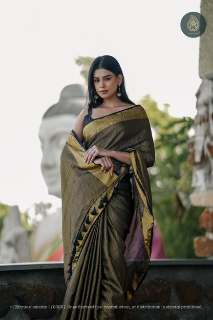 Mul Cotton Zari Jaal Saree Noor Onyx