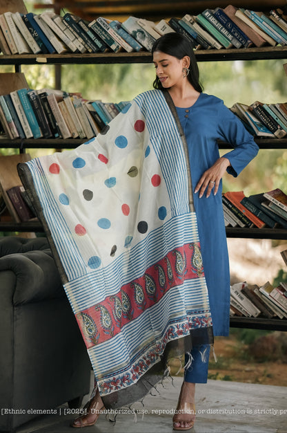 Stitched 3Pc Suit Set - Chambray Muse With Patang