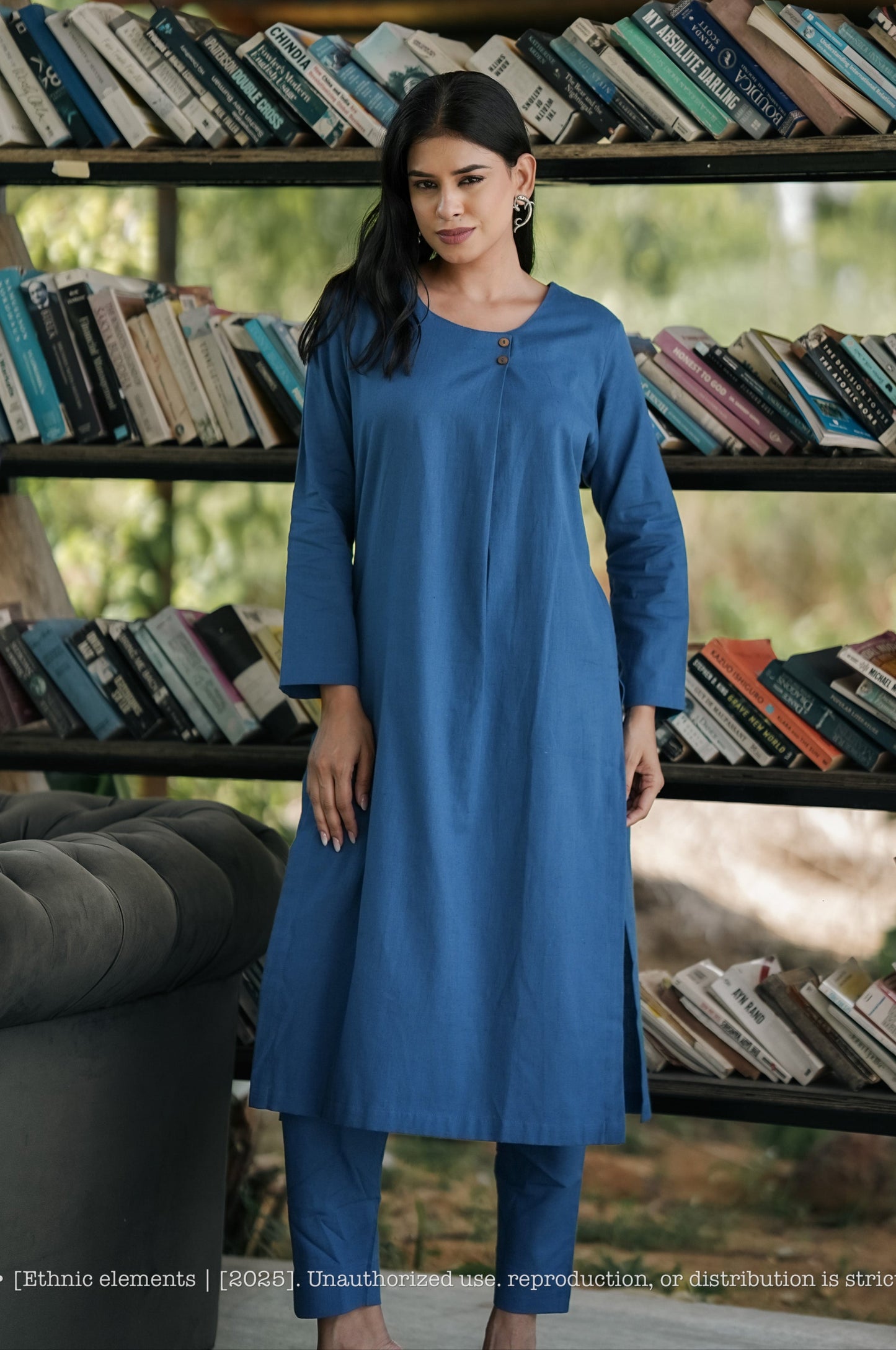 Stitched 3Pc Suit Set - Chambray Muse With Patang
