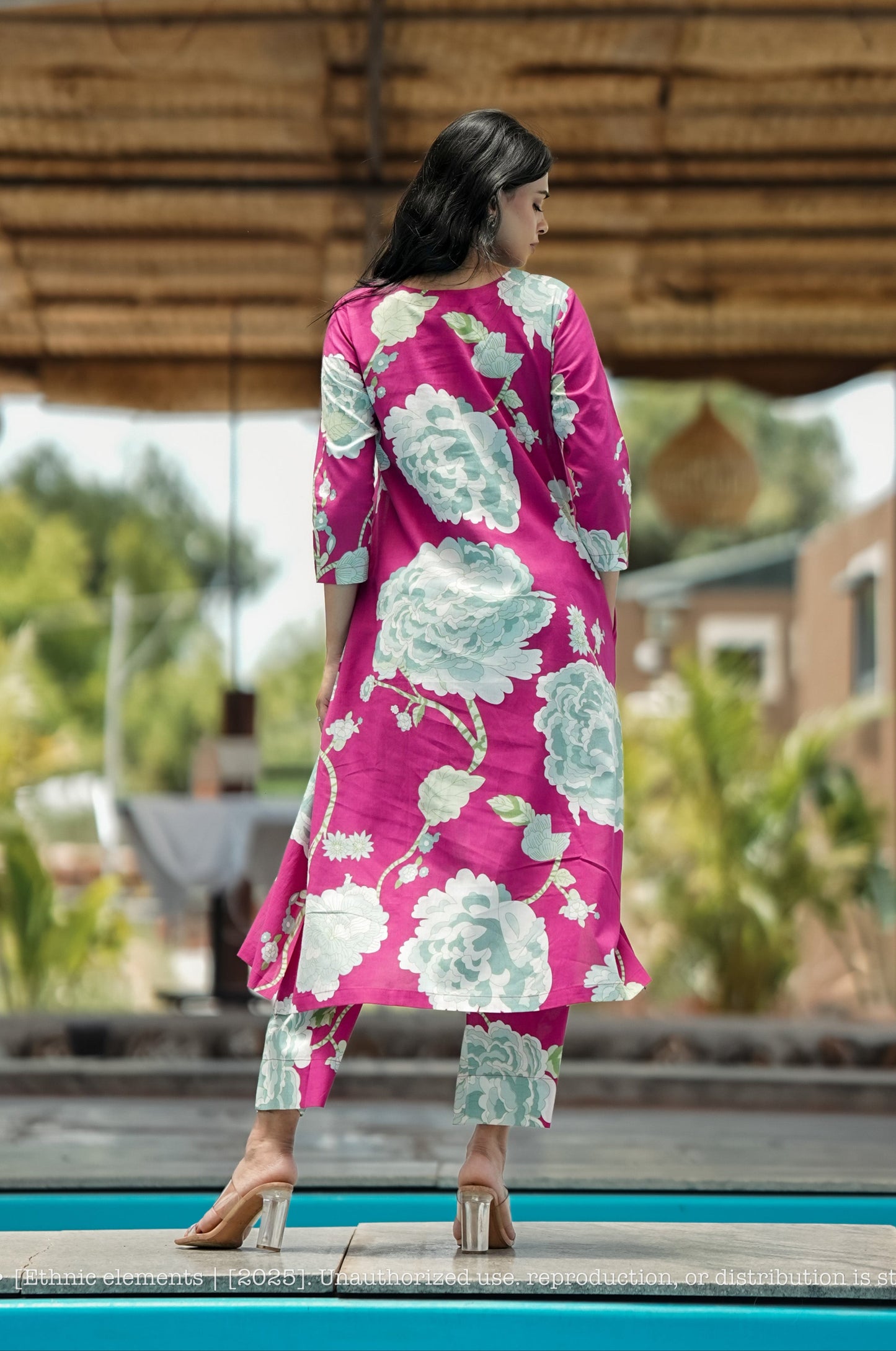 Stitched 2Pc Cotton Suit Set - Fuchsia Bloom