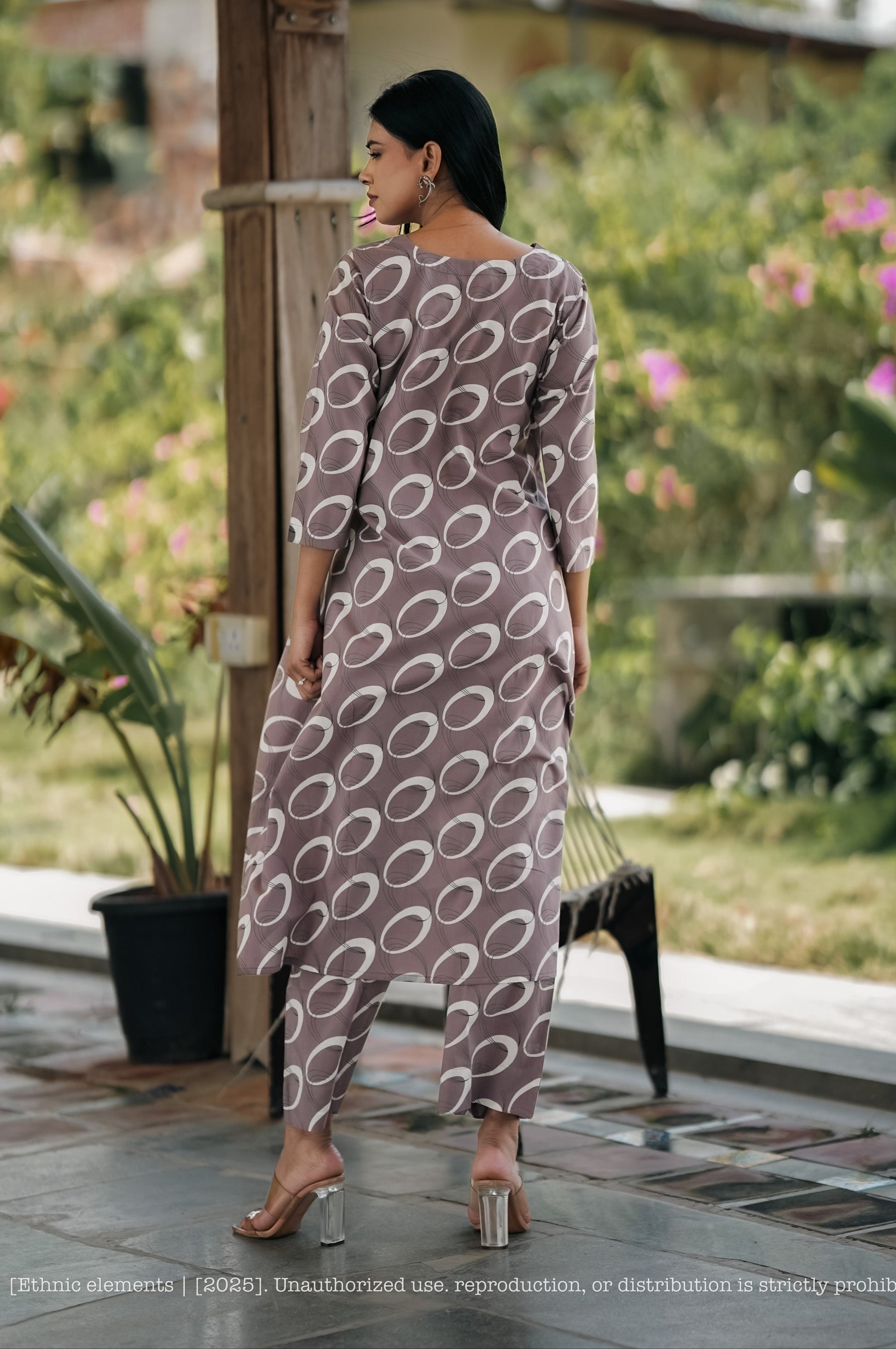 Stitched 2Pc Cotton Suit Set - Mocha Ring