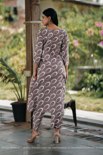Stitched 2Pc Cotton Suit Set - Mocha Ring