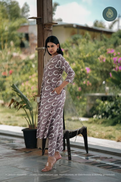 Stitched 2Pc Cotton Suit Set - Mocha Ring