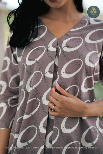 Stitched 2Pc Cotton Suit Set - Mocha Ring