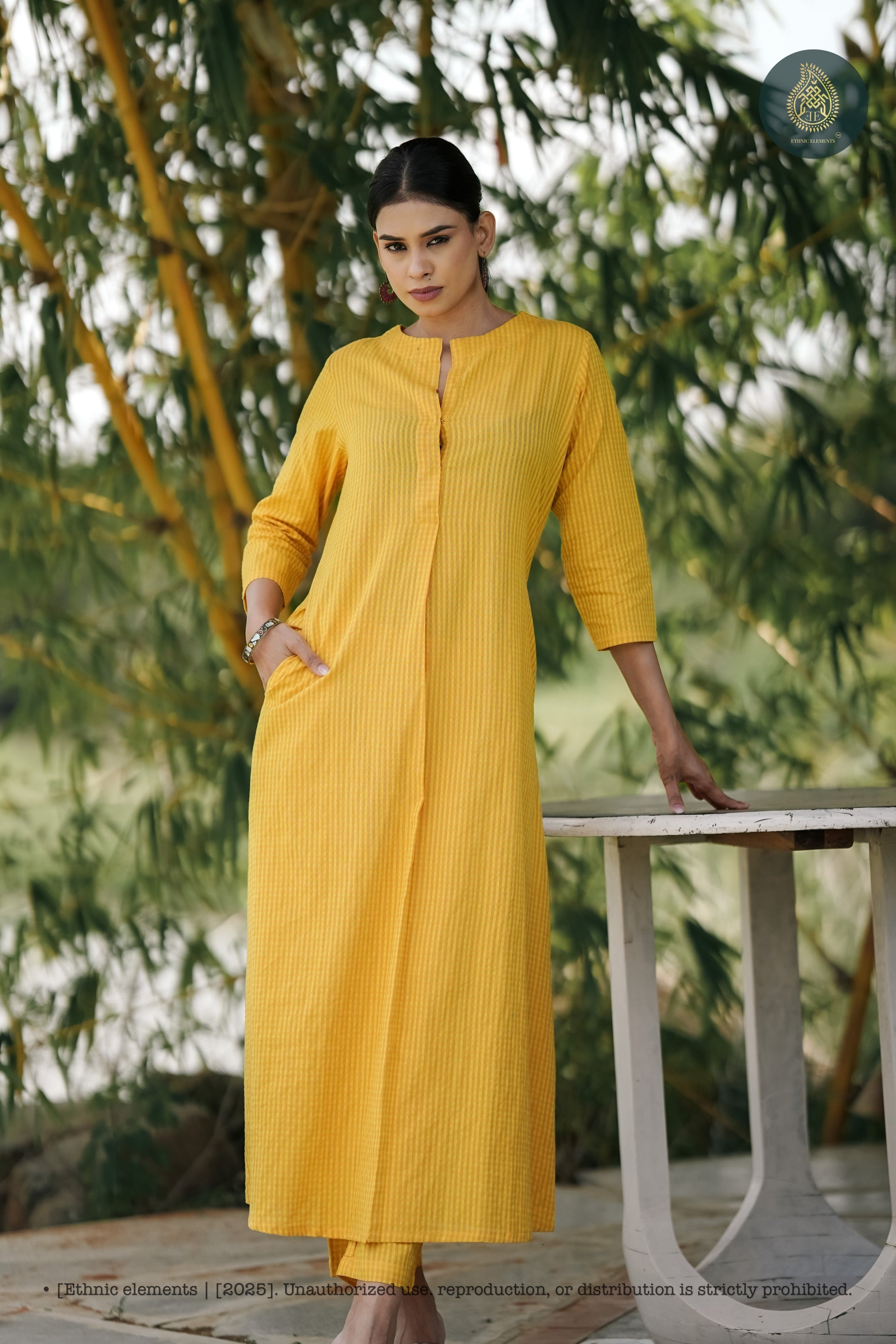 Stitched 2Pc Cotton Suit Set - Golden Grid
