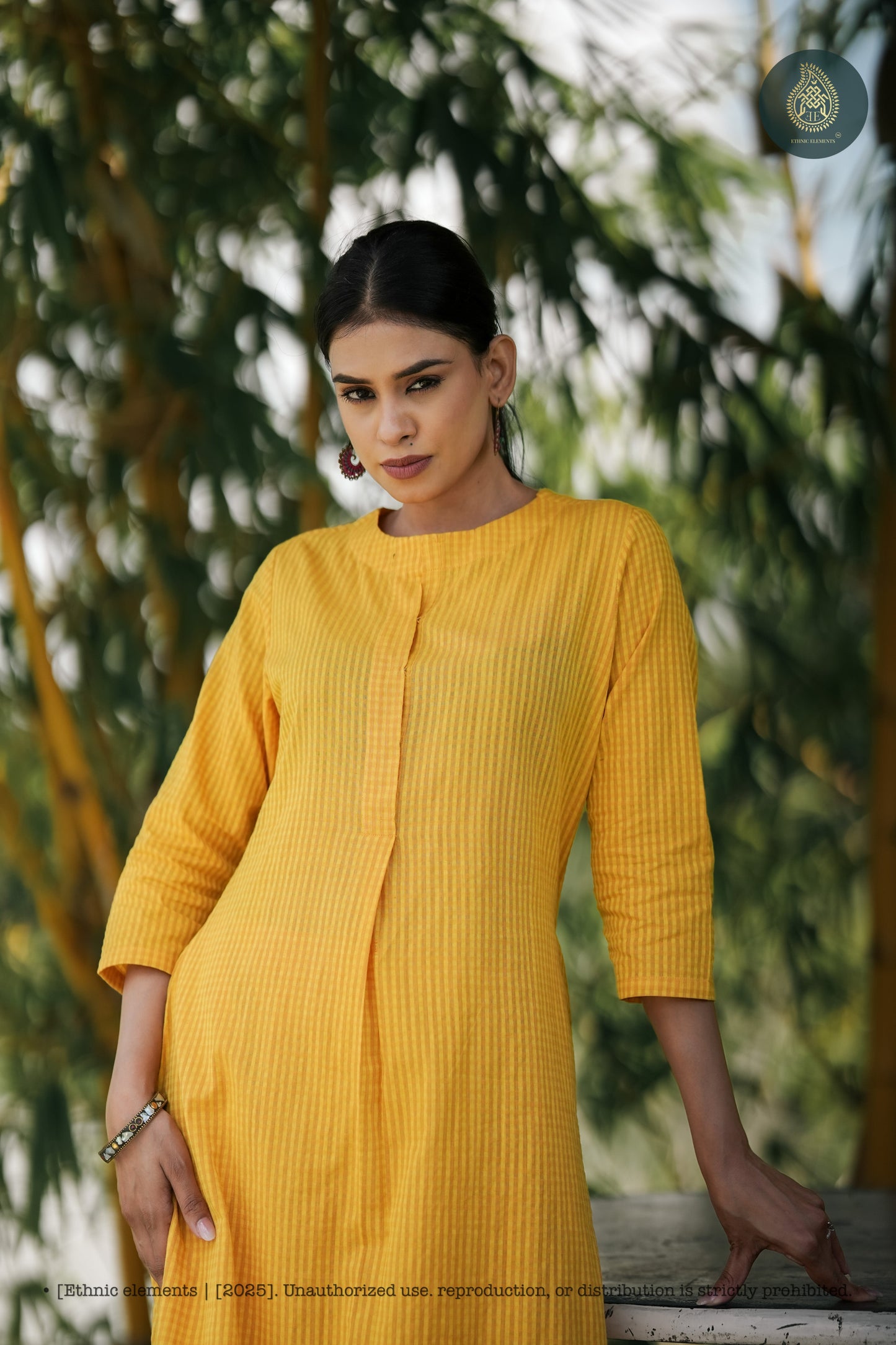 Stitched 2Pc Cotton Suit Set - Golden Grid