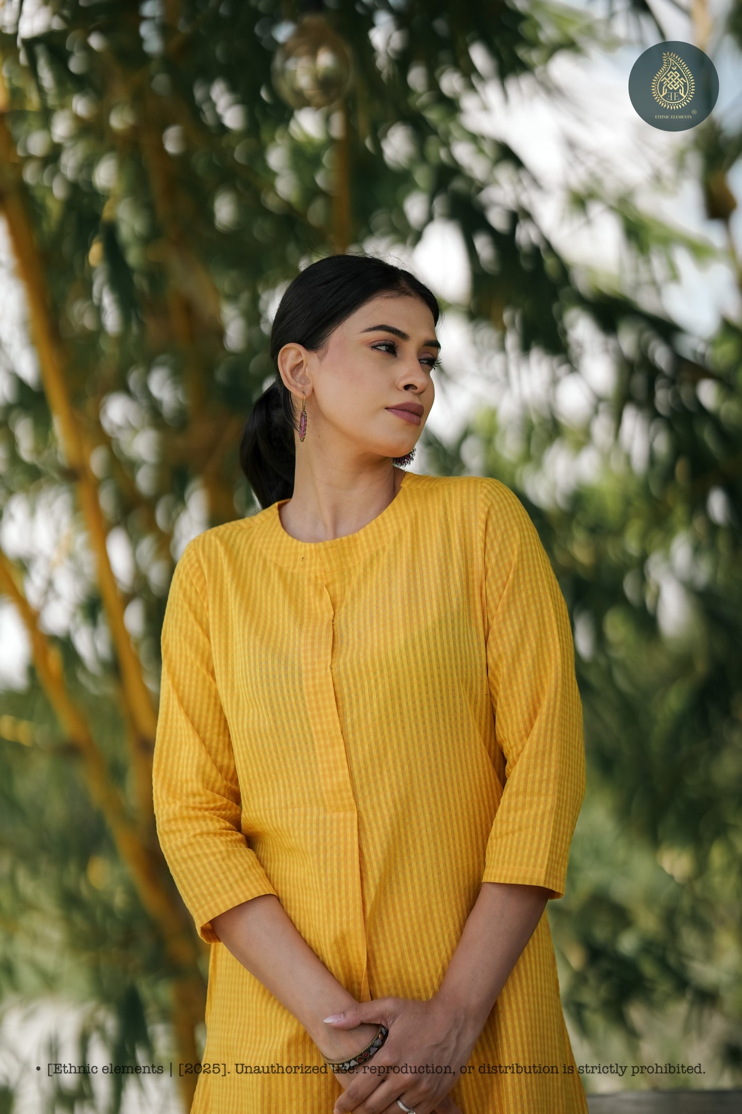 Stitched 2Pc Cotton Suit Set - Golden Grid