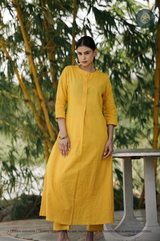 Stitched 2Pc Cotton Suit Set - Golden Grid