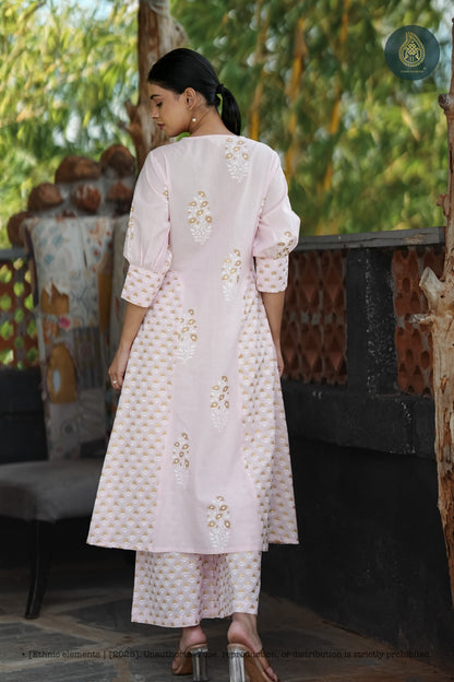 Stitched 2Pc Cotton Suit Set Blush Fern