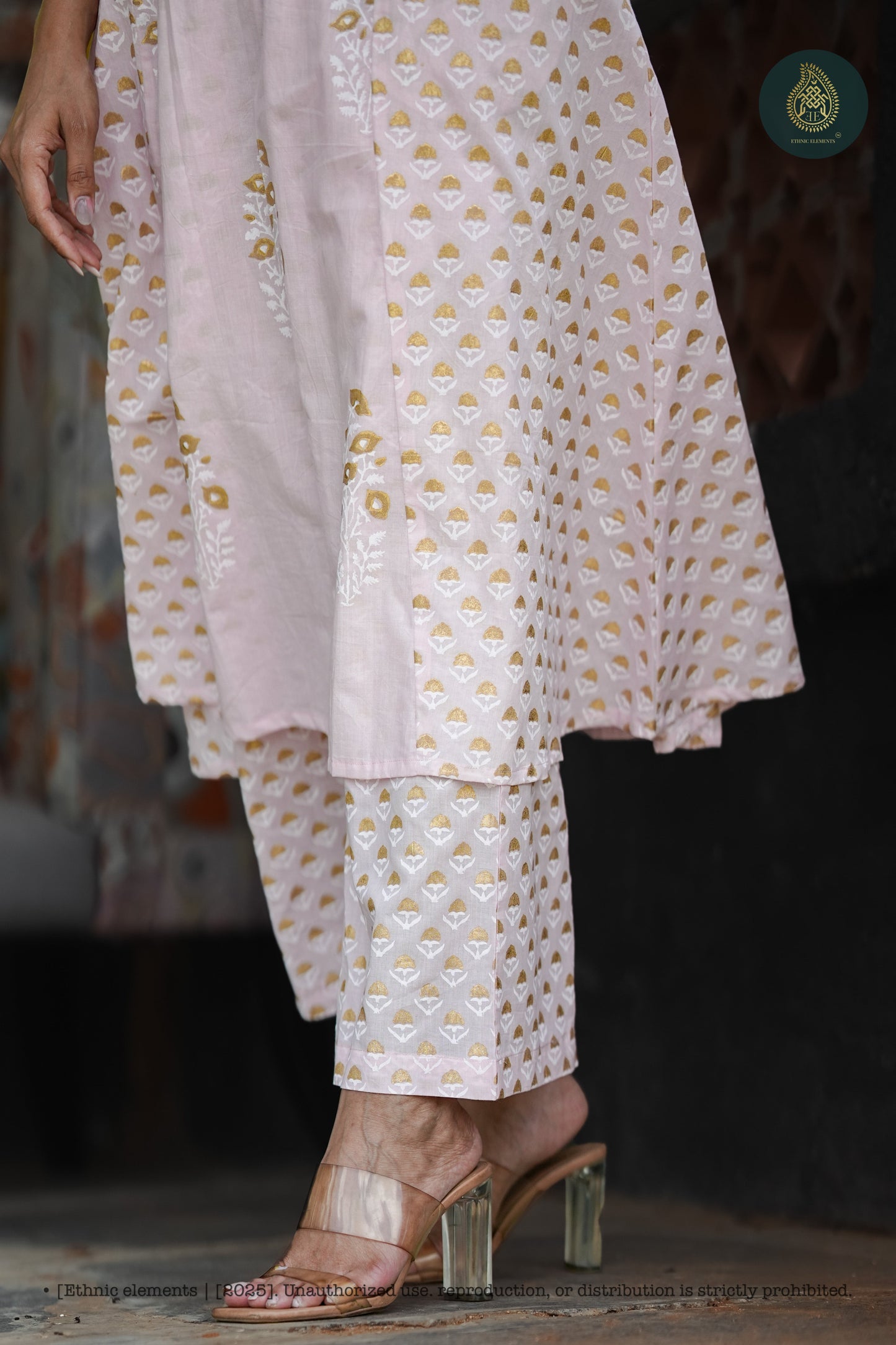 Stitched 2Pc Cotton Suit Set Blush Fern