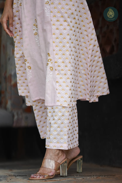 Stitched 2Pc Cotton Suit Set Blush Fern