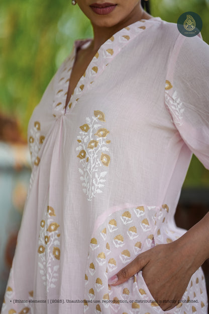 Stitched 2Pc Cotton Suit Set Blush Fern