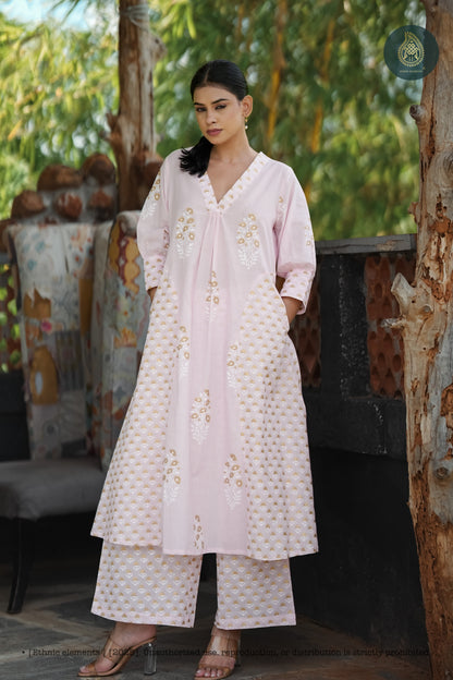 Stitched 2Pc Cotton Suit Set Blush Fern