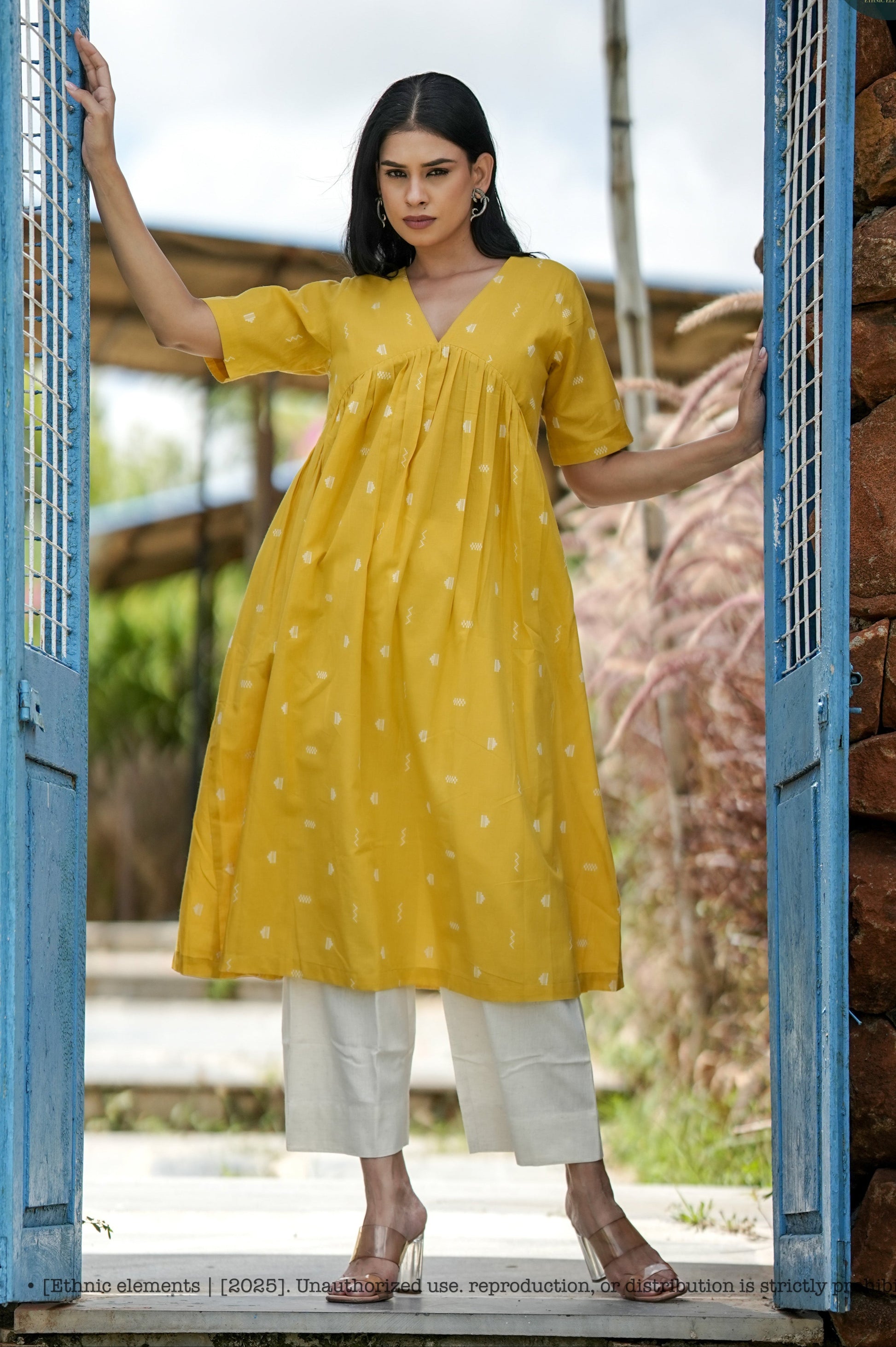 Stitched 2Pc Cotton Suit Set Marigold Breeze