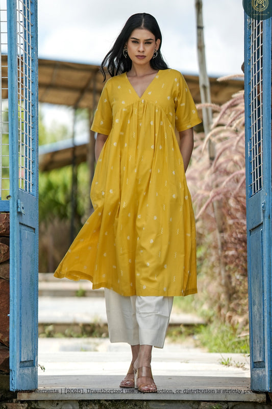 Stitched 2Pc Cotton Suit Set Marigold Breeze