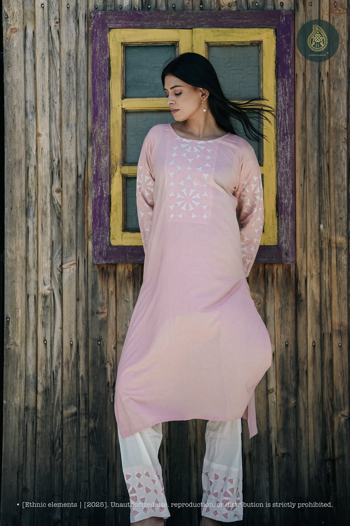 Stitched 2Pc Applique Suit Set - Meher Blush