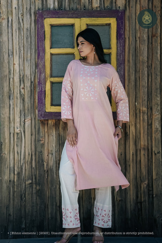 Stitched 2Pc Applique Suit Set - Meher Blush