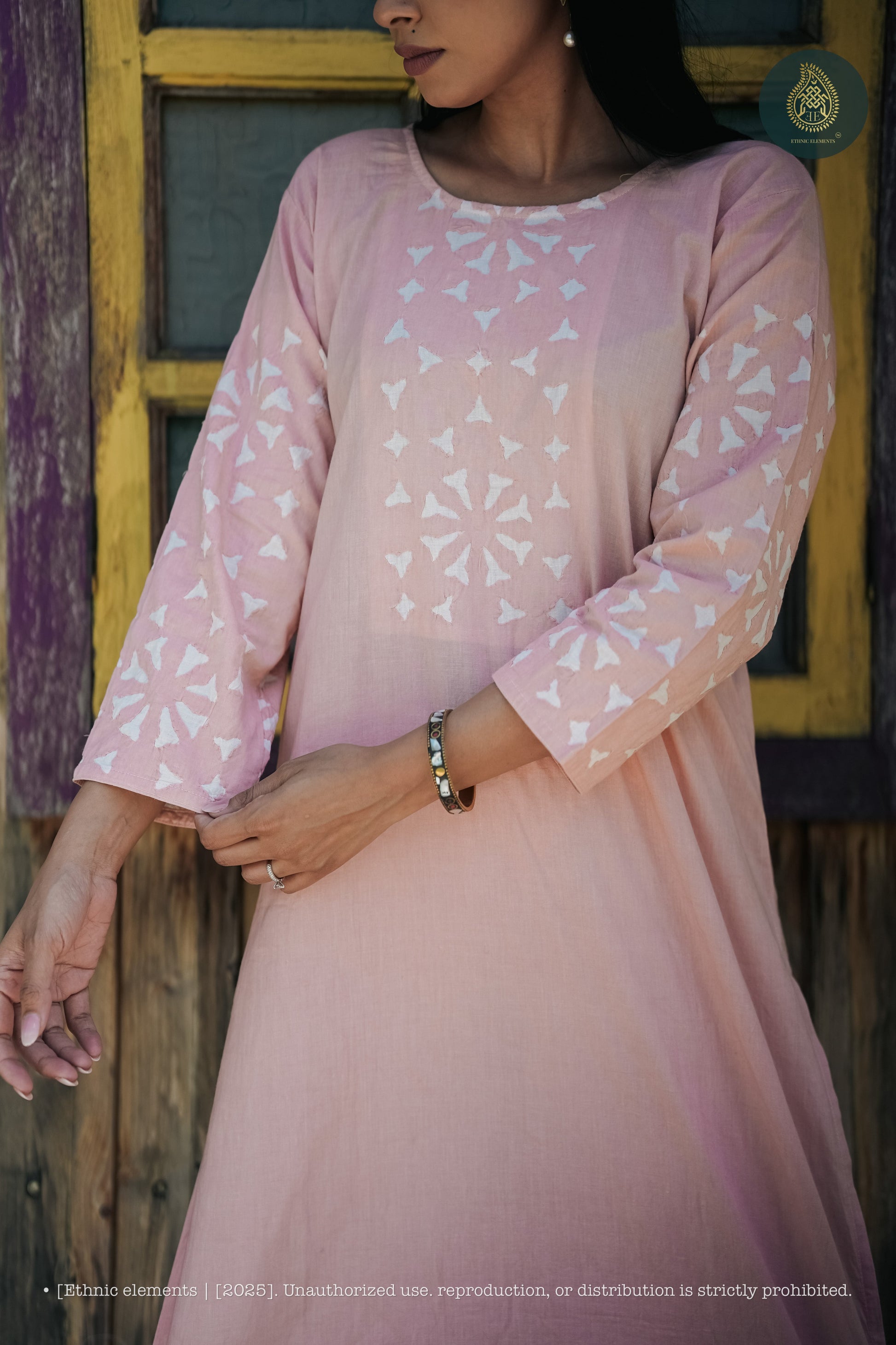 Stitched 2Pc Applique Suit Set - Meher Blush